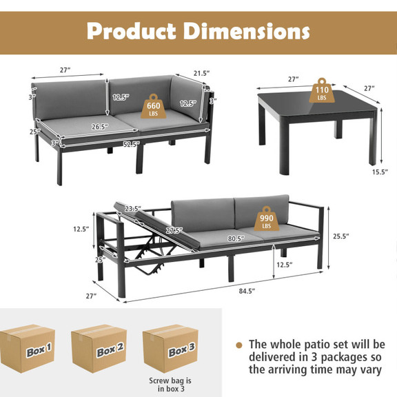 Costway 81472639 3 Pieces Aluminum Patio Furniture...