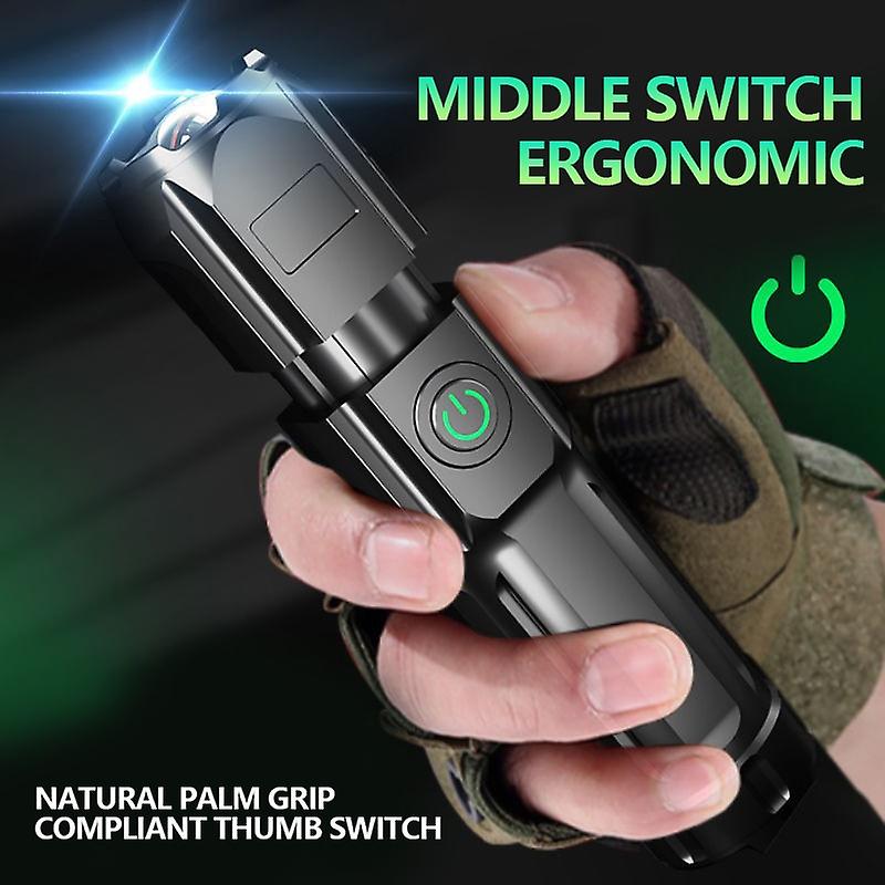 Outdoor Flashlight Portable Torch Telescopic Zoom Usb Charging Strong Flash Light Long-range