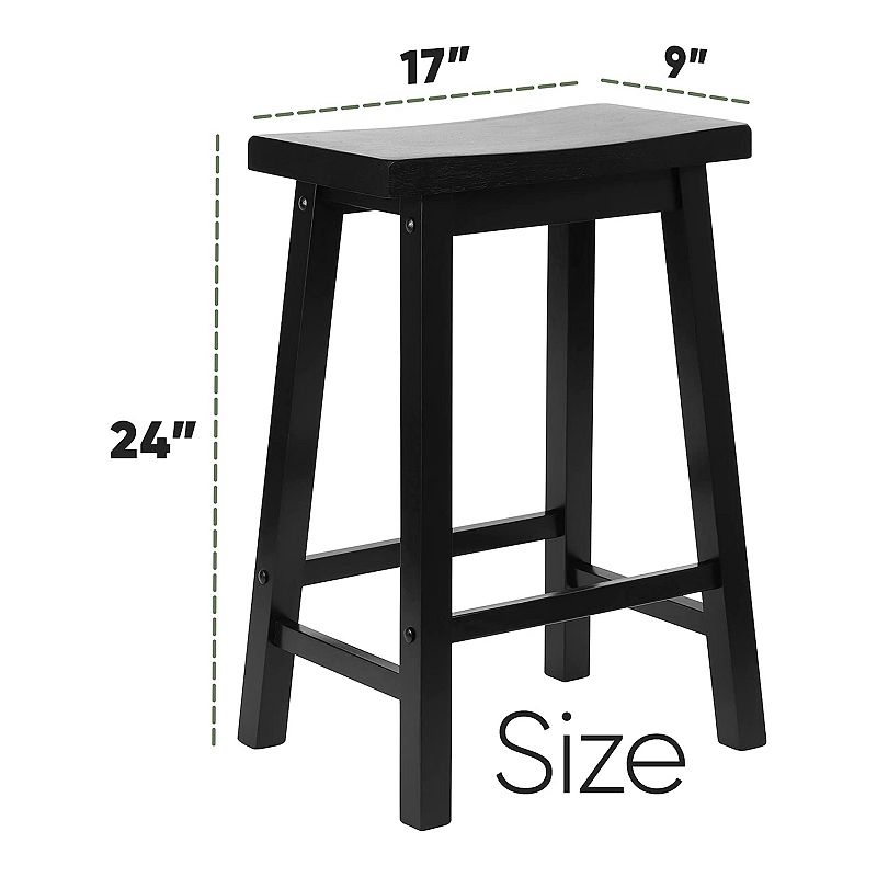 PJ Wood Classic Saddle-Seat 24 Tall Kitchen Counter Stools， Black， (Set of 2)