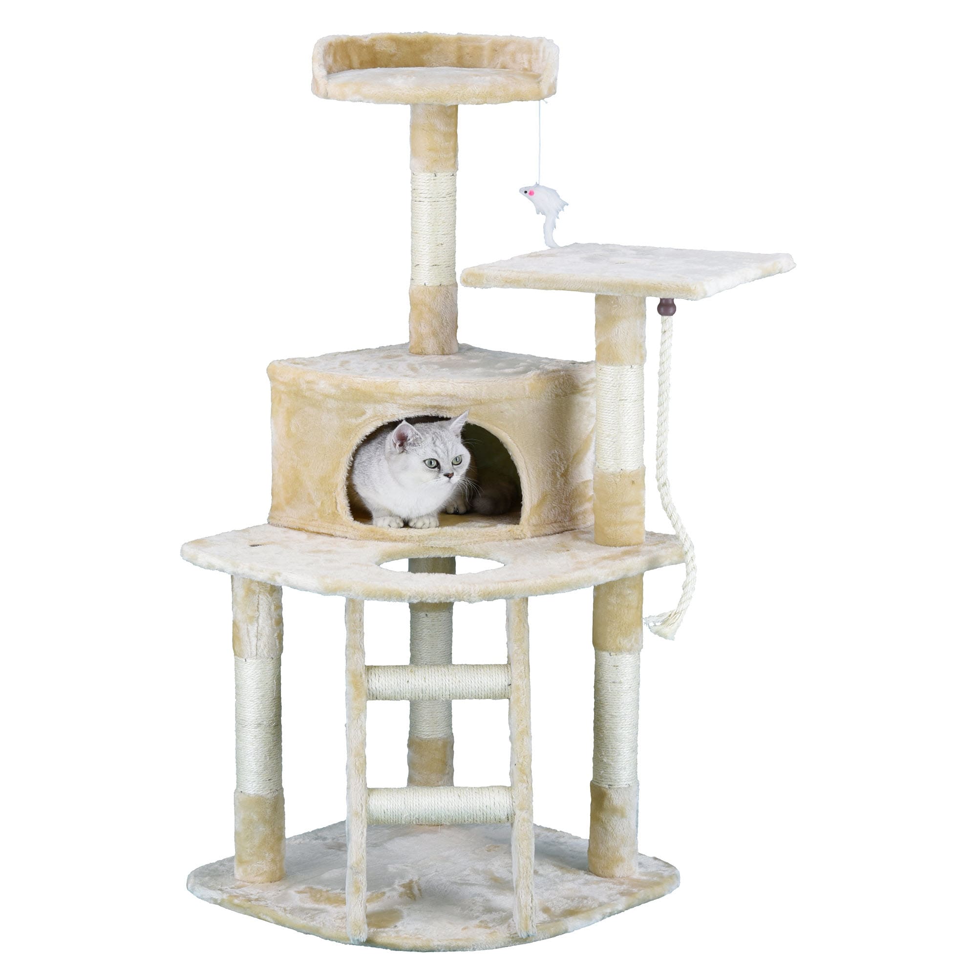 Go Pet Club Beige Economical Cat Tree Condo with Sisal Covered Posts， 49