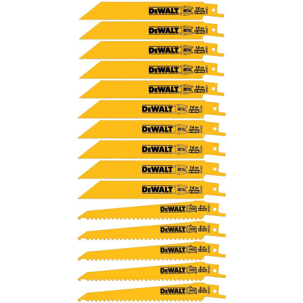 DW Reciprocating Saw Blades Bi-Metal Tough Case Set 15pc DW4890 from DW