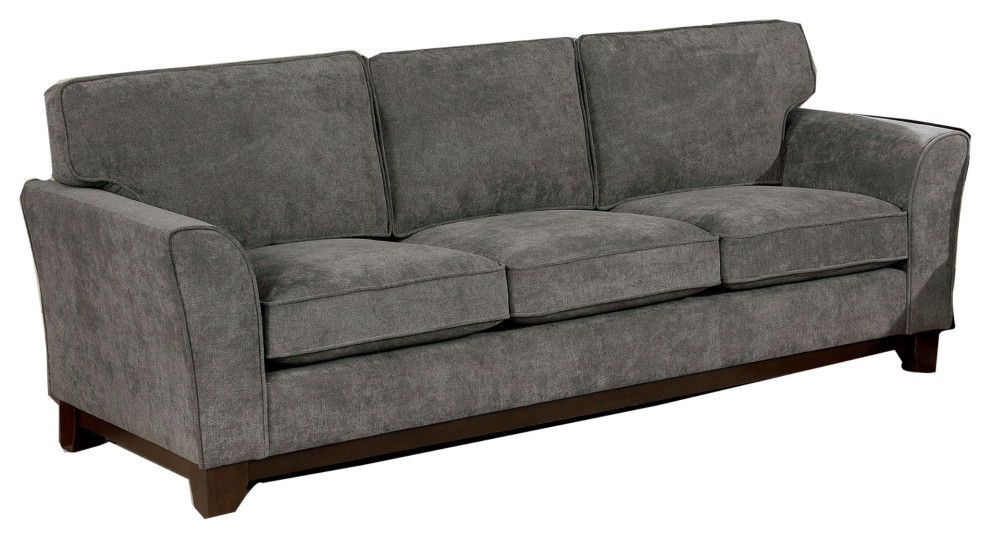 Chenille Fabric Upholstered Wooden Sofa With Flared Arms  Gray   Transitional   Sofas   by VirVentures  Houzz