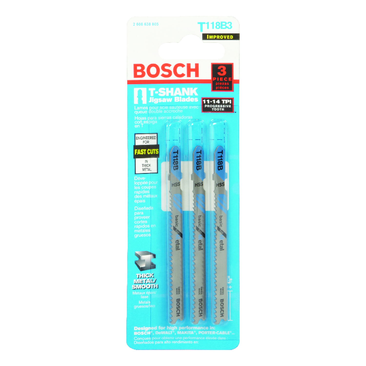 Bosch 3-5/8 in. High Carbon Steel T-Shank Jig Saw Blade 14 TPI 3 pk