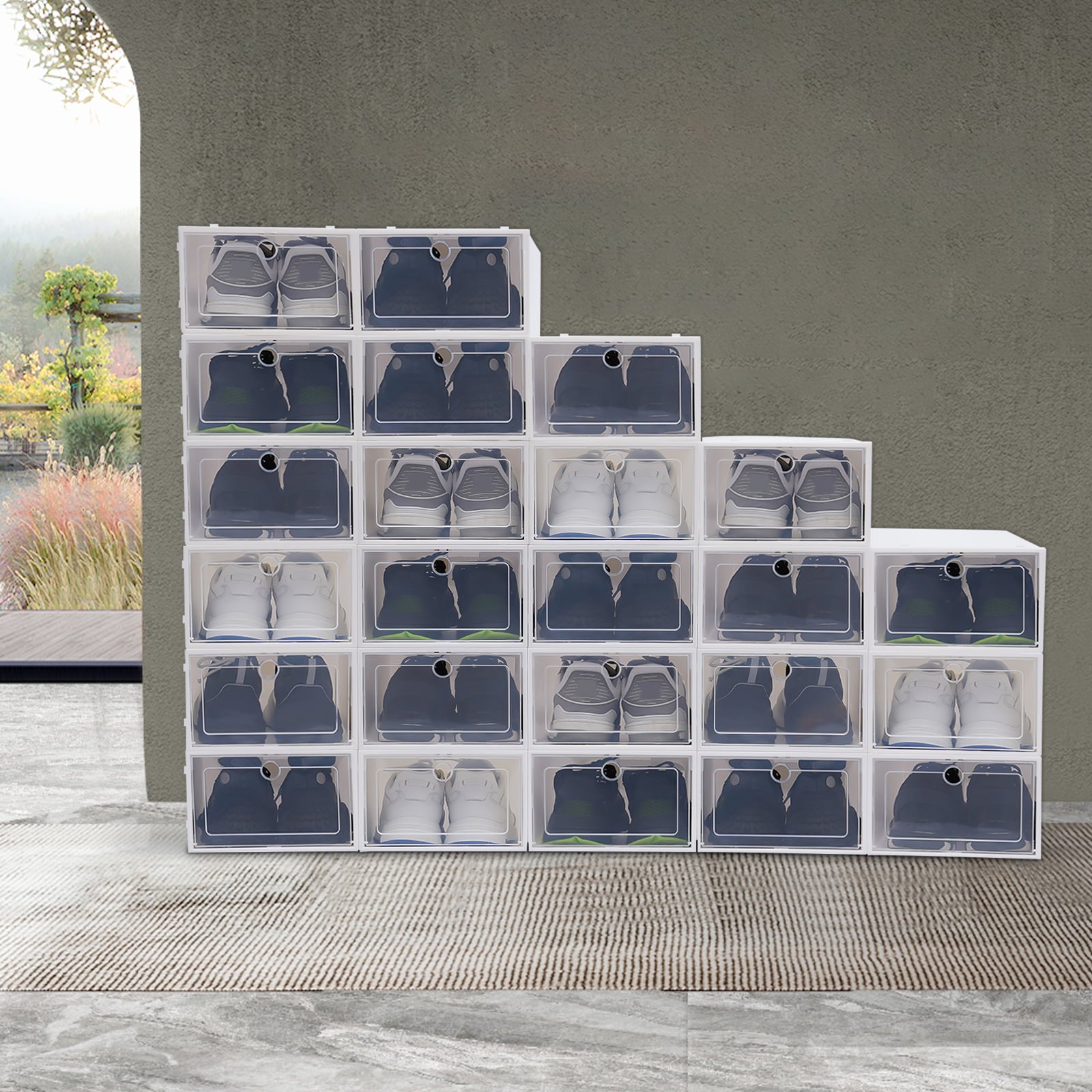 Anqidi 24Pcs Shoe Organizer， Foldable White Plastic Shoe Storage Boxes 12.99*9.06*5.51 In