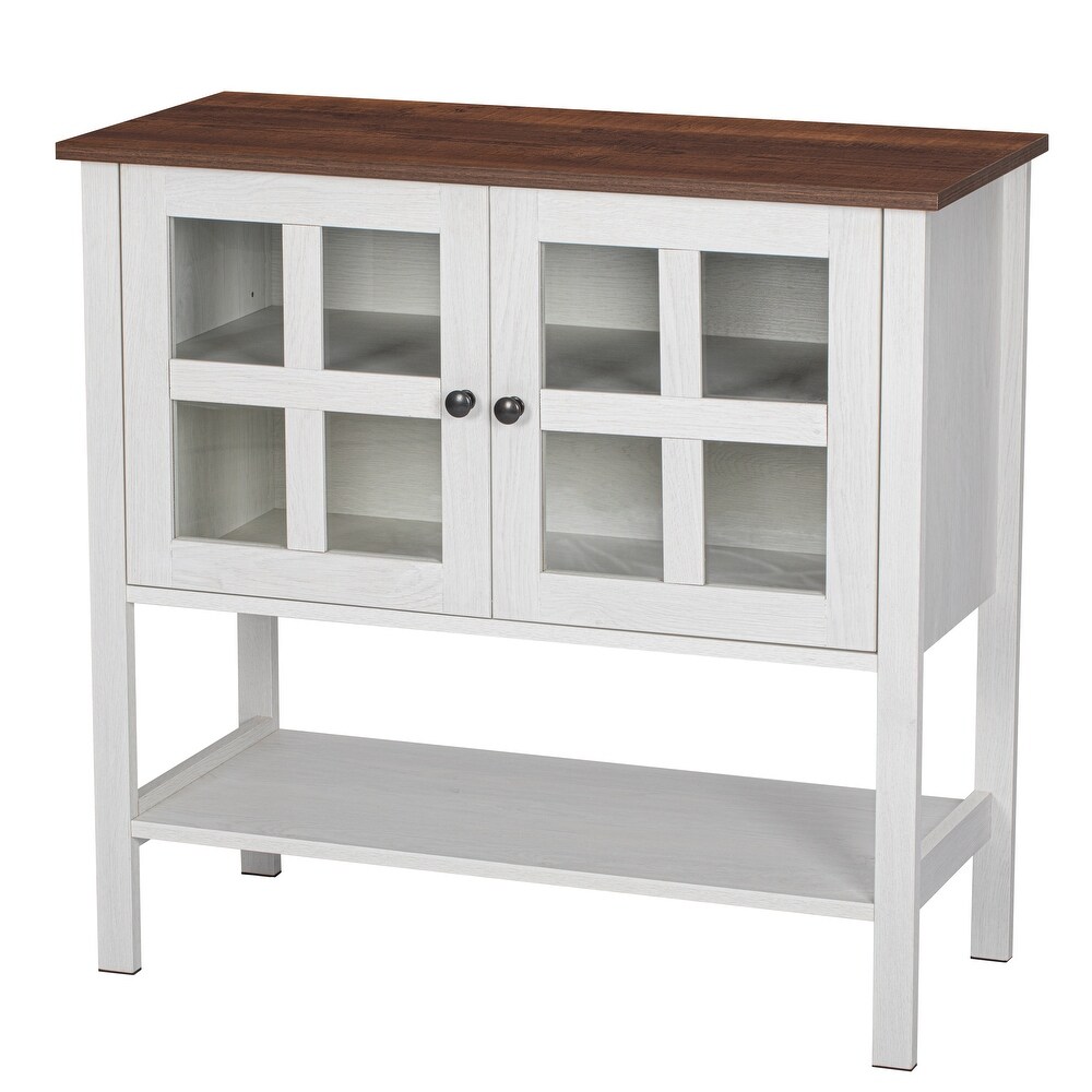 Spirich Kitchen Credenza   Sideboard Buffet Storage Cabinet with 2 Glass Doors   Storage Shelves  White