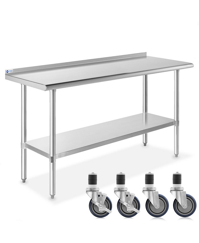 GRIDMANN 60 x 24 Inch Stainless Steel Table w  Backsplash and 4 Casters NSF Commercial Kitchen Work and Prep Table