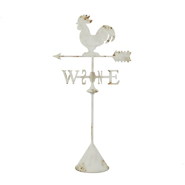 Iron Country Cottage Rooster Garden Sculpture White Olivia amp May