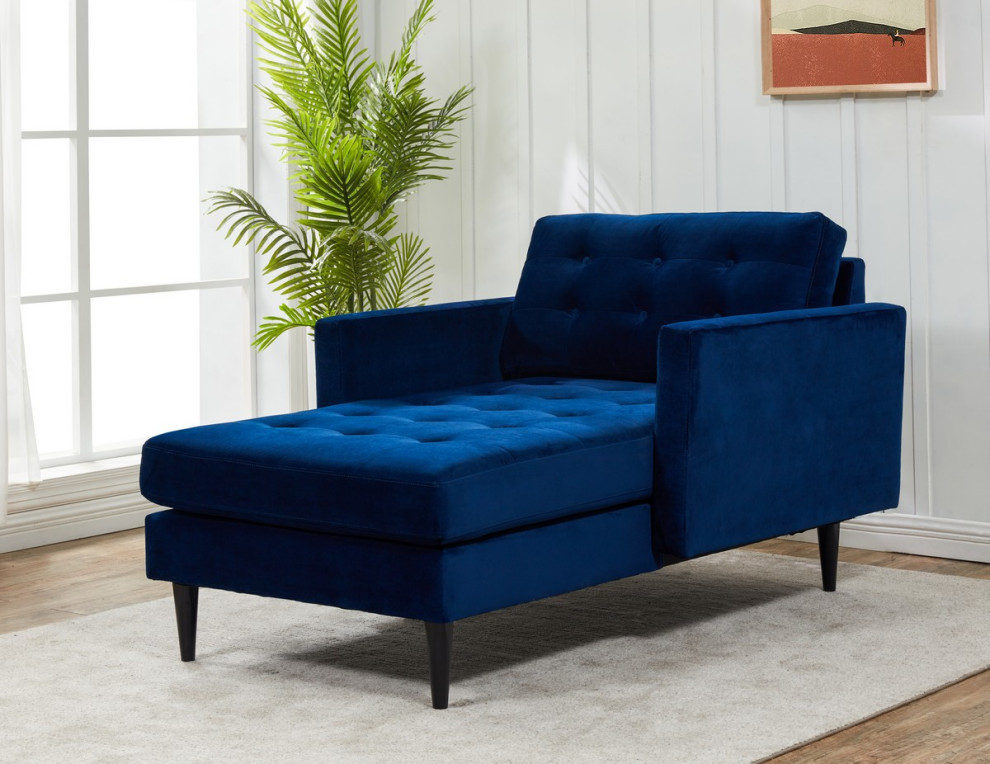 Raymond Tufted Chaise Navy   Midcentury   Indoor Chaise Lounge Chairs   by V.S.D Furniture  Houzz