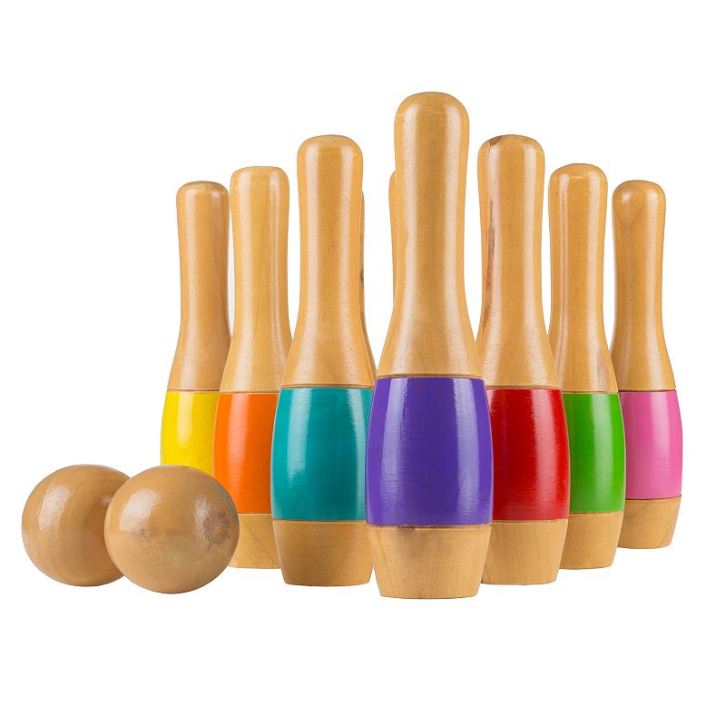 Hey! Play! Wooden Multi-color Bowling Lawn Game