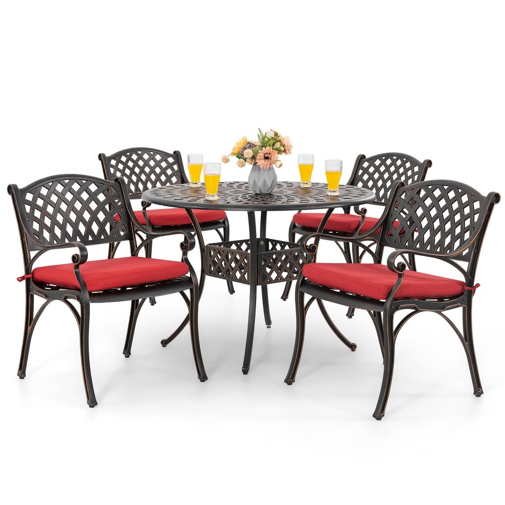 5 Piece Cast Aluminum Dining Set With Cushions   41 inch table