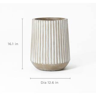 LuxenHome 12.6 in. x 12.6 in. Brown and White Striped Ceramic Individual Pot WHPL1965