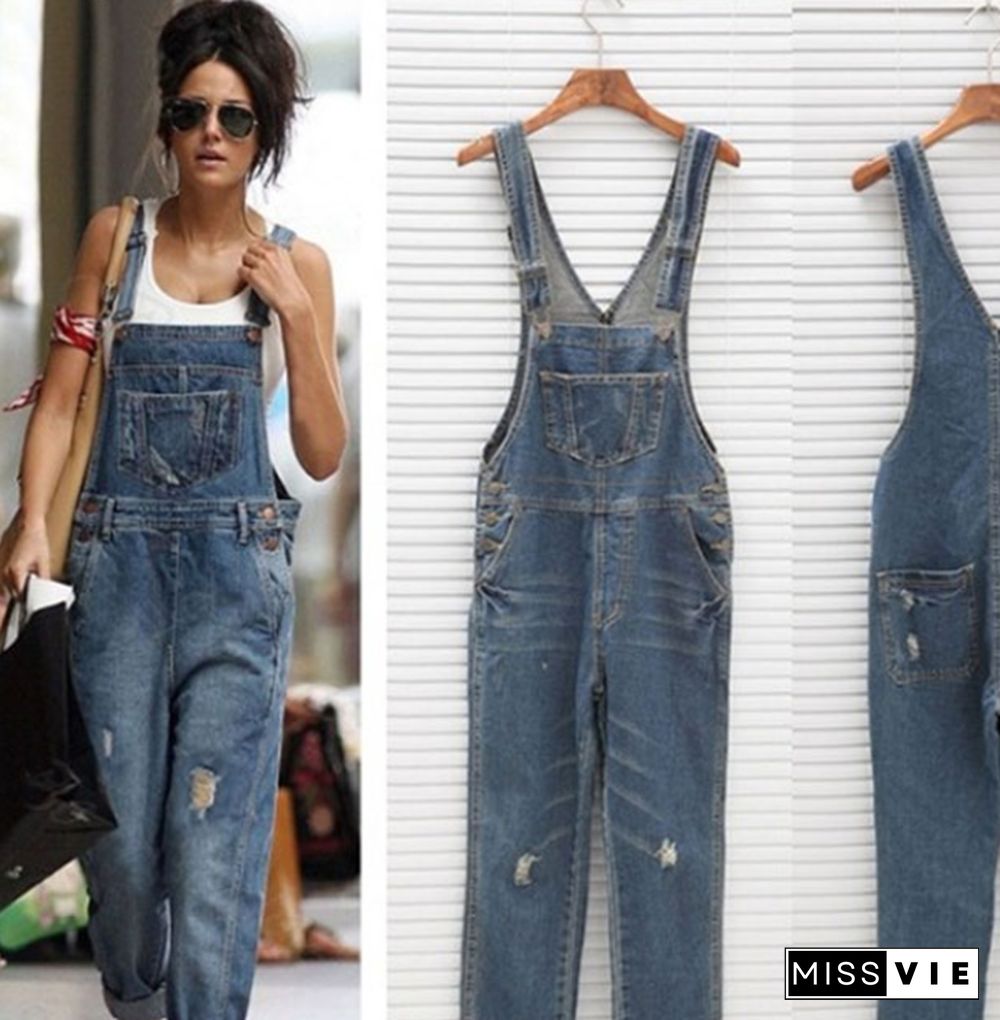 Casual Ripped Denim Overalls P10588