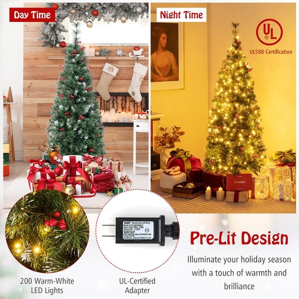 Gymax 5/6/7/8/9 FT PreLit Artificial Christmas Tree Hinged Slim