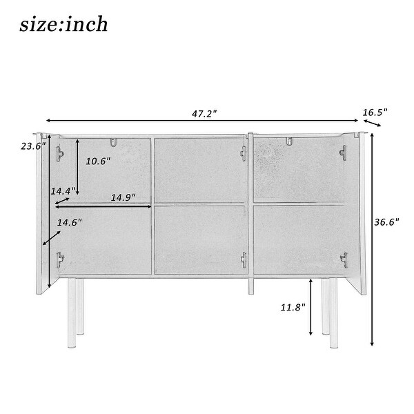 Modern Simple Sideboard Console Table with Gold Metal Legs and Handles