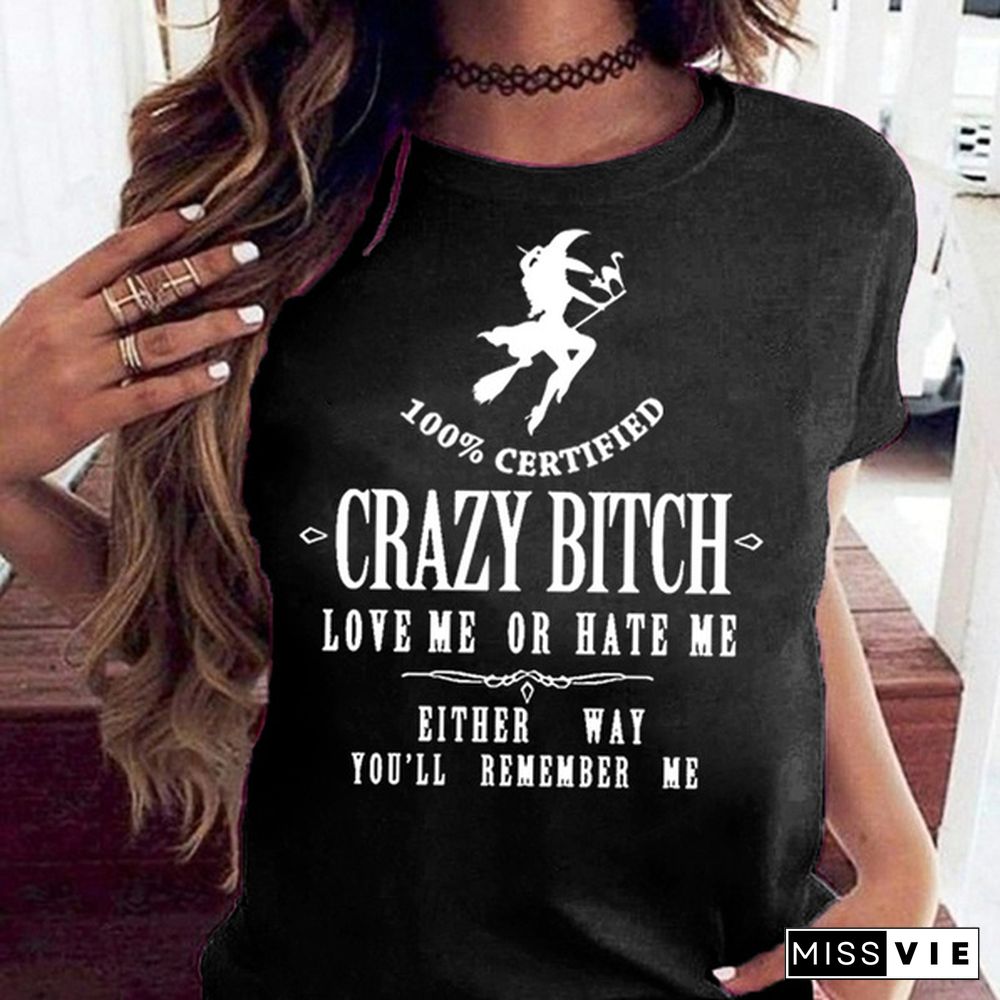 New Women's Funny Graphic Tees Crazy Bitch Shirt Short Sleeve TShirt Casual T-shirt