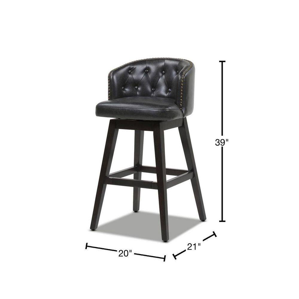 Jennifer Taylor Davidson 30 in. Swivel Low Back Bar Stool, Vintage Black Brown Faux Leather 81110-MFB