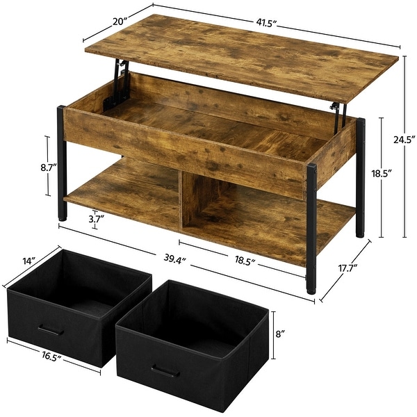 Yaheetech Lift Top Wood Coffee Table with Fabric Storage Baskets