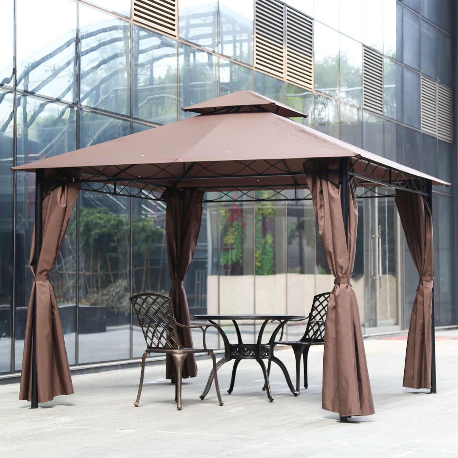 FDW Canopy Tent Gazebo 10' X 13' Grill Gazebo for Outdoor Patio Large Garden Top Gazebo, Brown