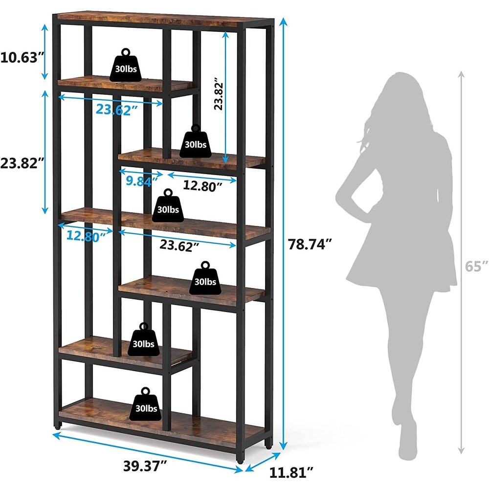 7 Tier Bookshelf  78.7 inch Tall Bookcase with 10 Open Storage Shelves   39.37”(L) x 11.8”(D) x 78.74”(H)