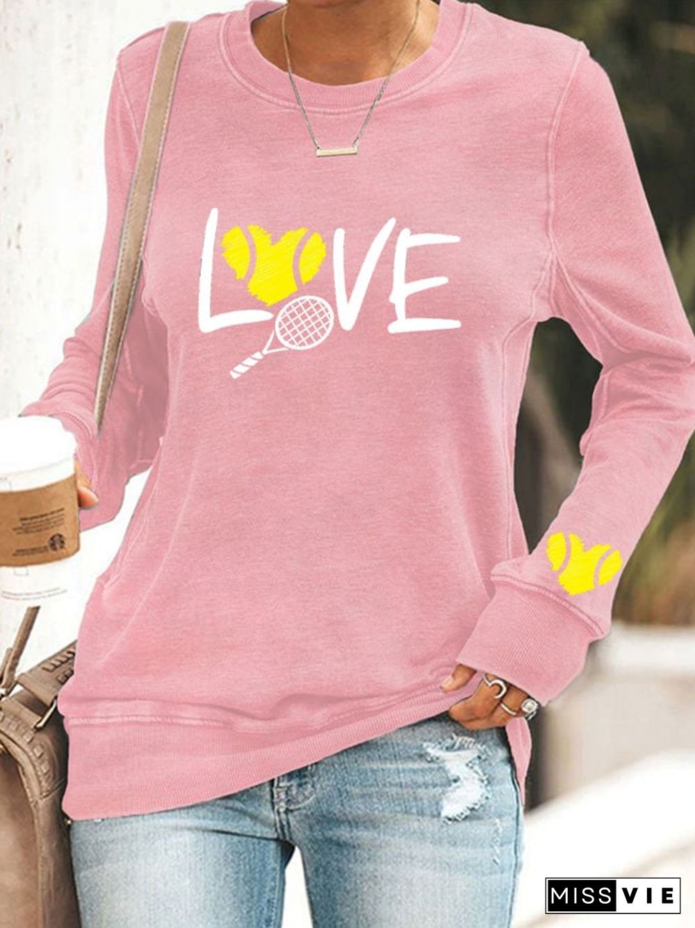 Women's love tennis printed casual sweatshirt