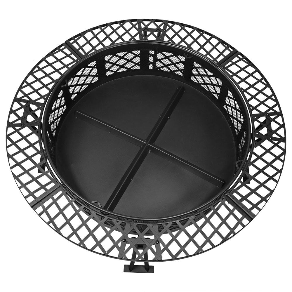 Sunnydaze Decor Diamond Weave 40 in. x 20 in. Round Steel Wood Burning Fire Pit in Black with Spark Screen RCM-LG427