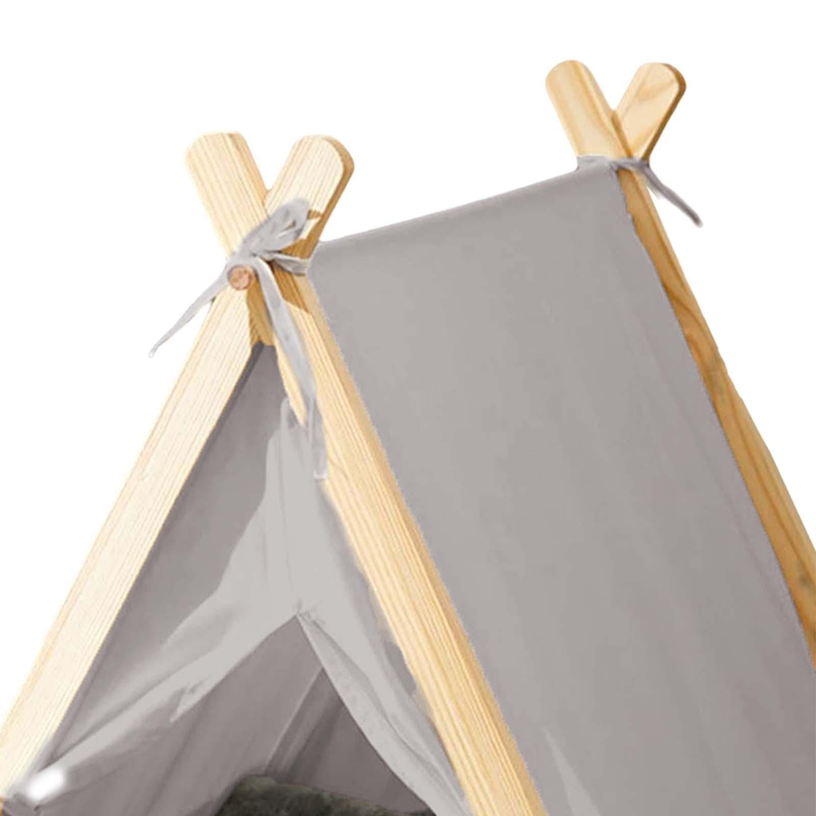 Dog Teepee Bed House Dogs Tent Nest with Removable Cushion Anti Slip Comfort Hut Light Grey