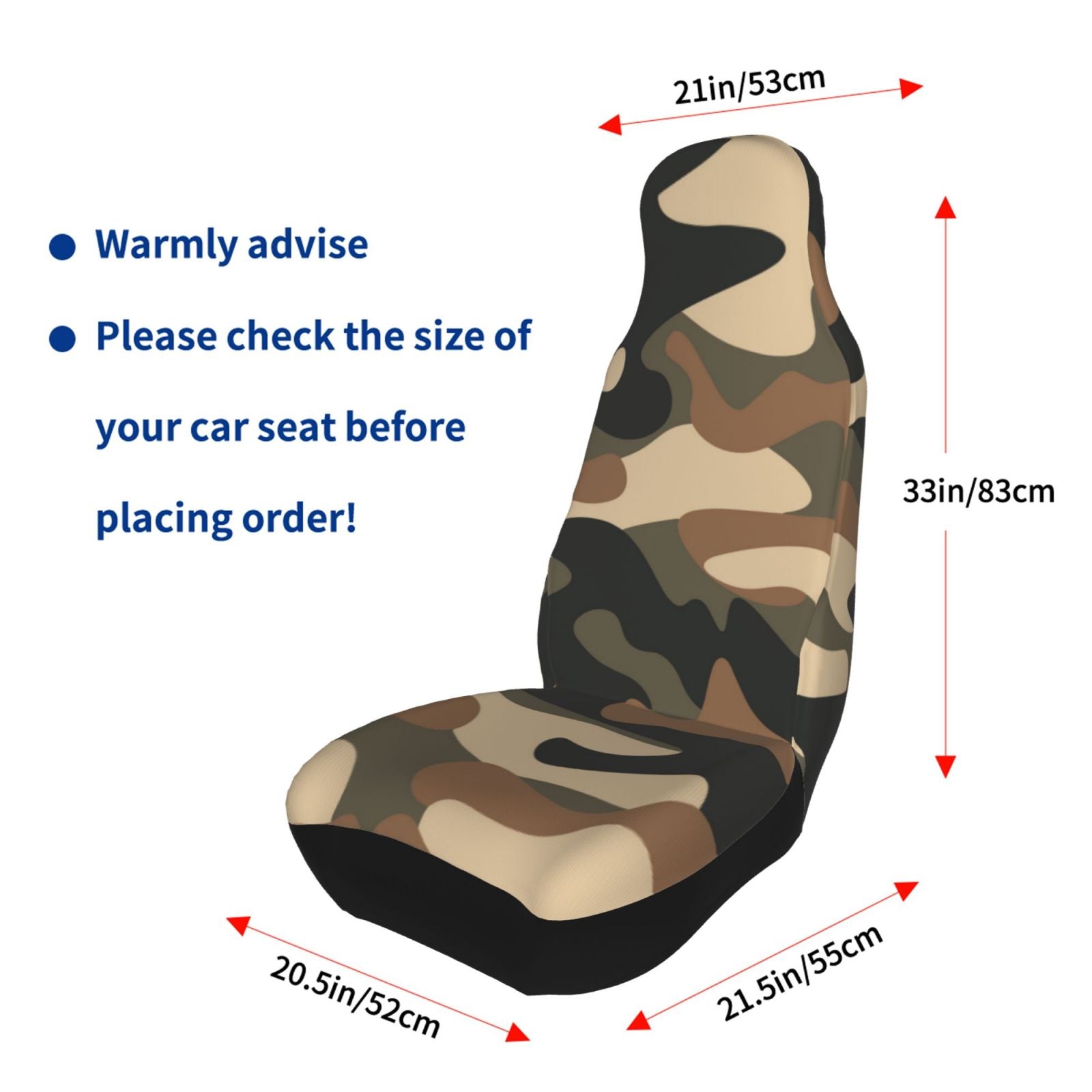 LNWH Car Seat Covers， Brown Camouflage Car Interior Seat Covers - Universal Fit Most Cars， SUV， Trucks， 2pcs Car Seat Protectors