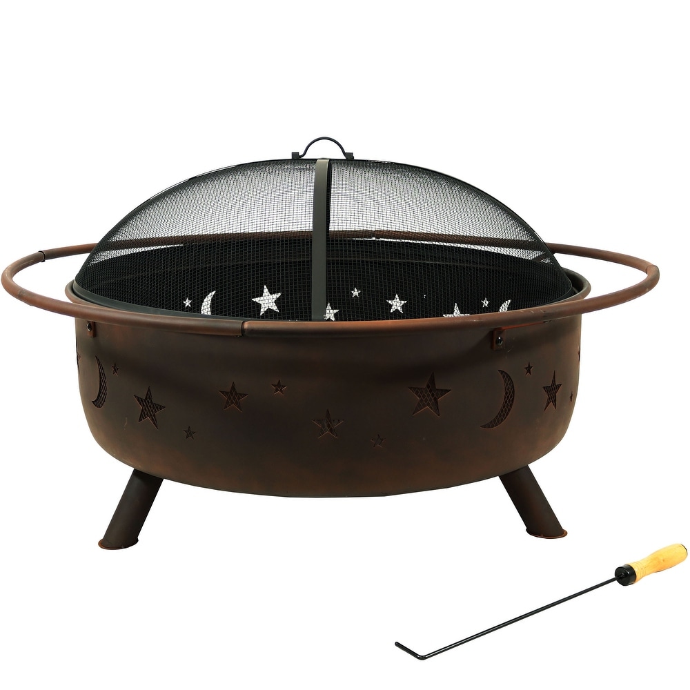 Sunnydaze Cosmic Outdoor Patio Wood Burning Fire Pit with Spark Screen   42 Inch