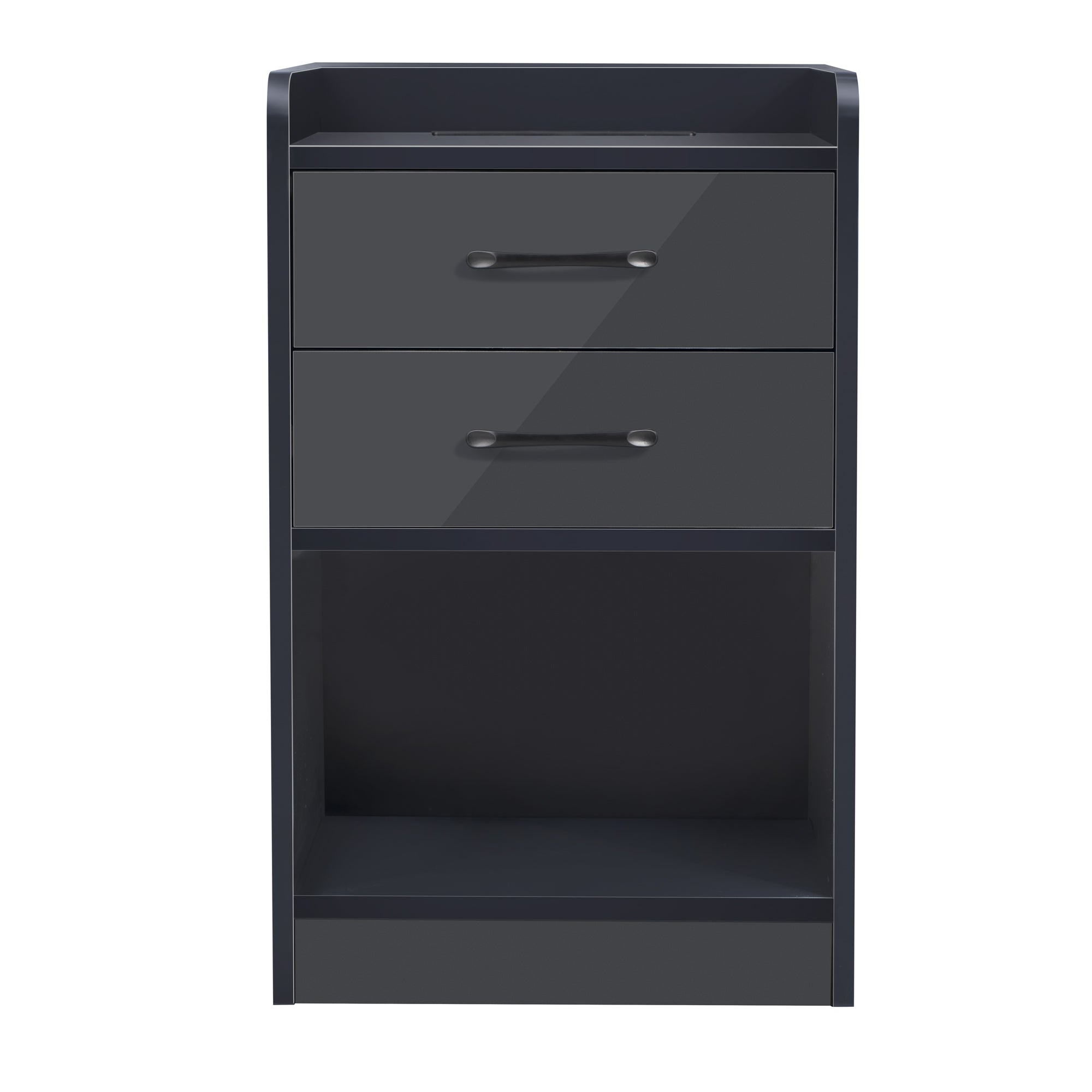 Suzicca Nightstand with 2 Drawers and Cabinet,USB Charging Ports,Wireless Charging and Remote Control LED Light-Dark Gray