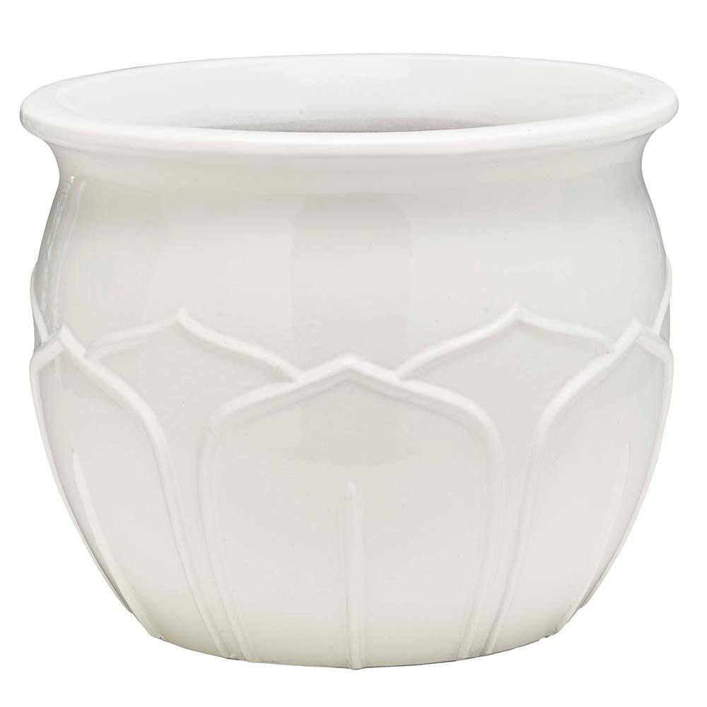 Southern Patio Atkinson Medium 13.8 in. x 11.4 in. 18 qt. White Ceramic Outdoor Planter CRM-088776