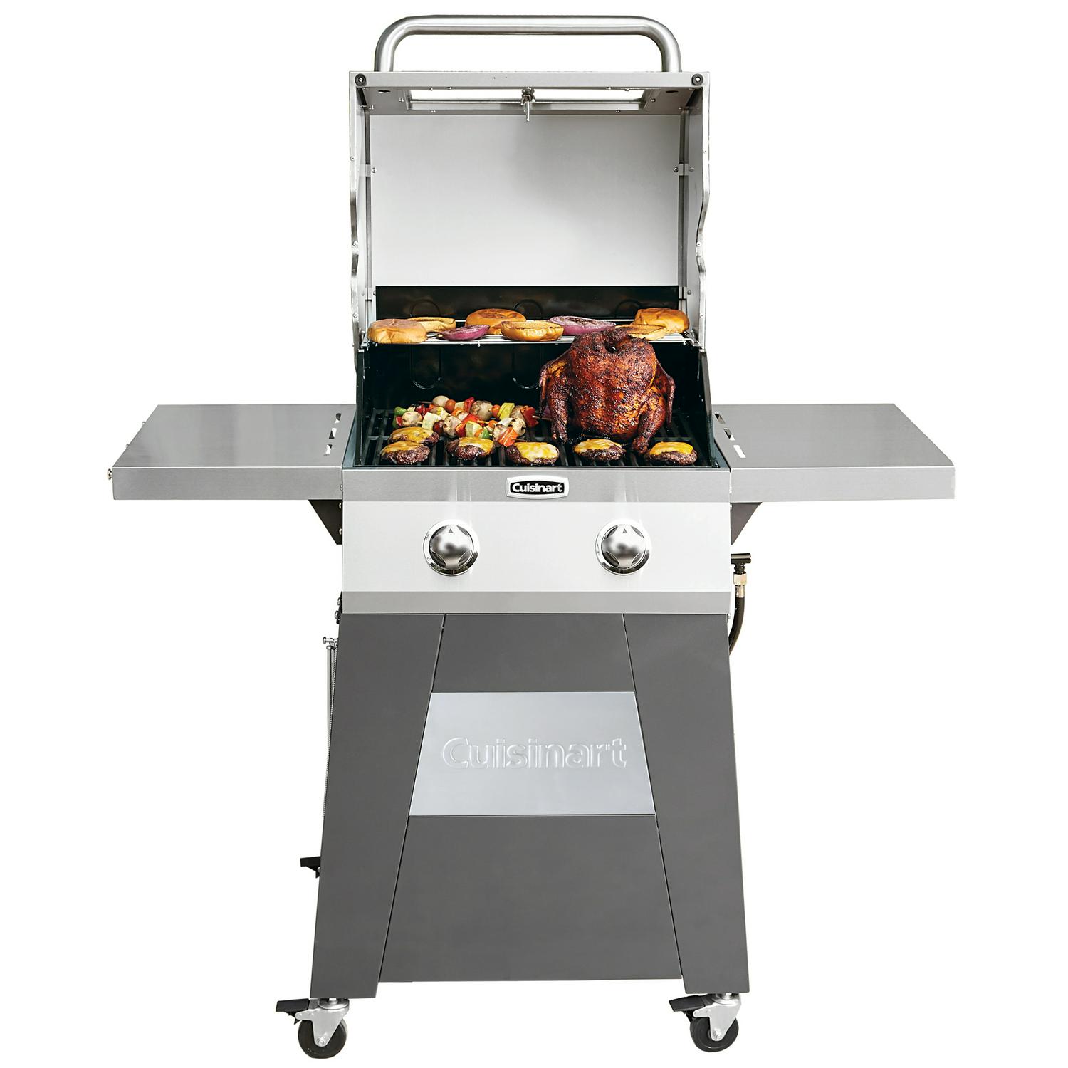 Cuisinart Two Burner Propane Gas Grill with Stainless Foldable Side Tables  Crowdfused