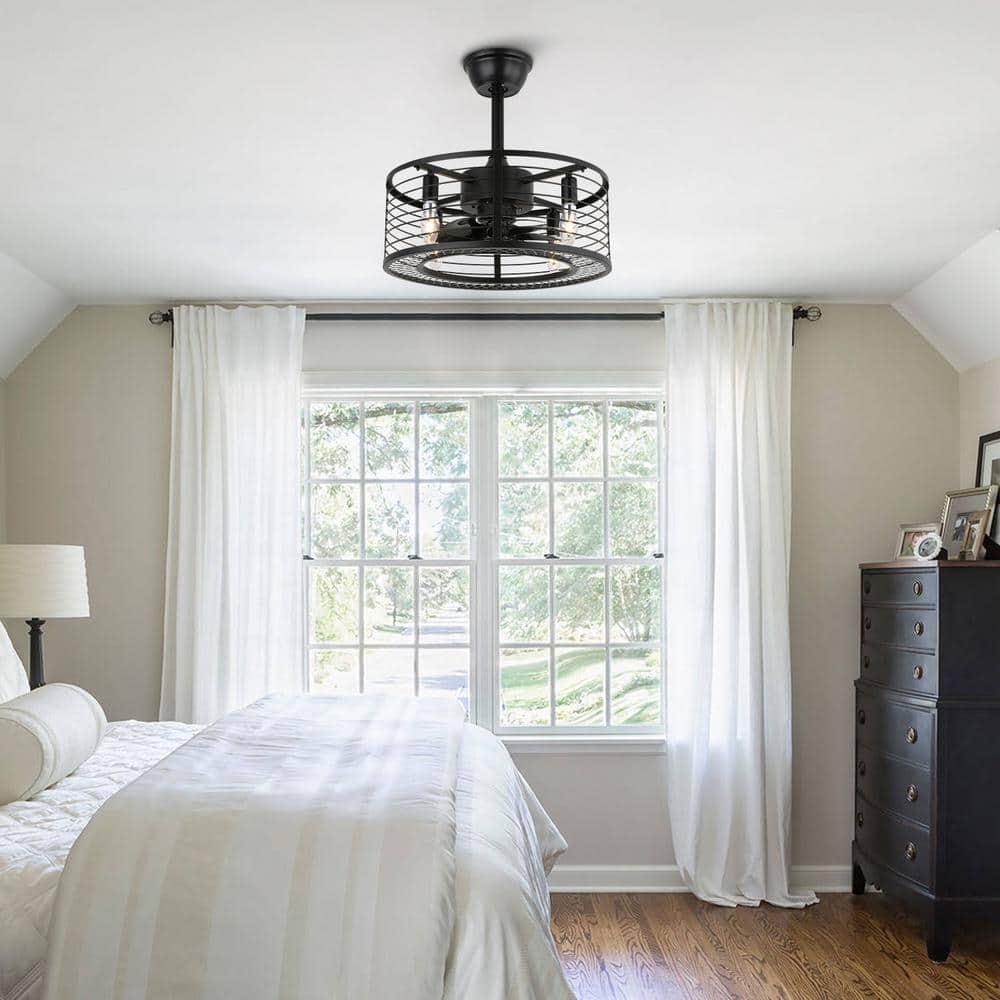 ANTOINE 17 in Black Ceiling Fan Caged Ceiling Fan Indoor with Lights and Remote Enclosed Ceiling Fan