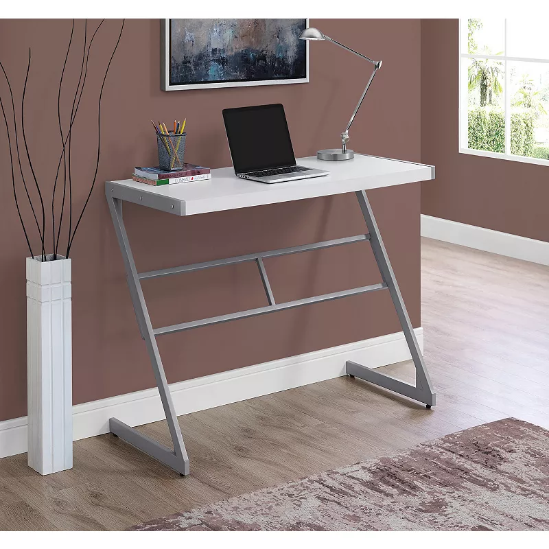 48 White and Silver Contemporary Rectangular Computer Desk