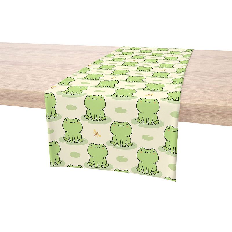 Table Runner， 100% Cotton， 16x108， Frog Illustration