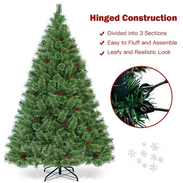 Costway 6Ft PreLit PVC Artificial Carolina Pine Tree Flocked Cones