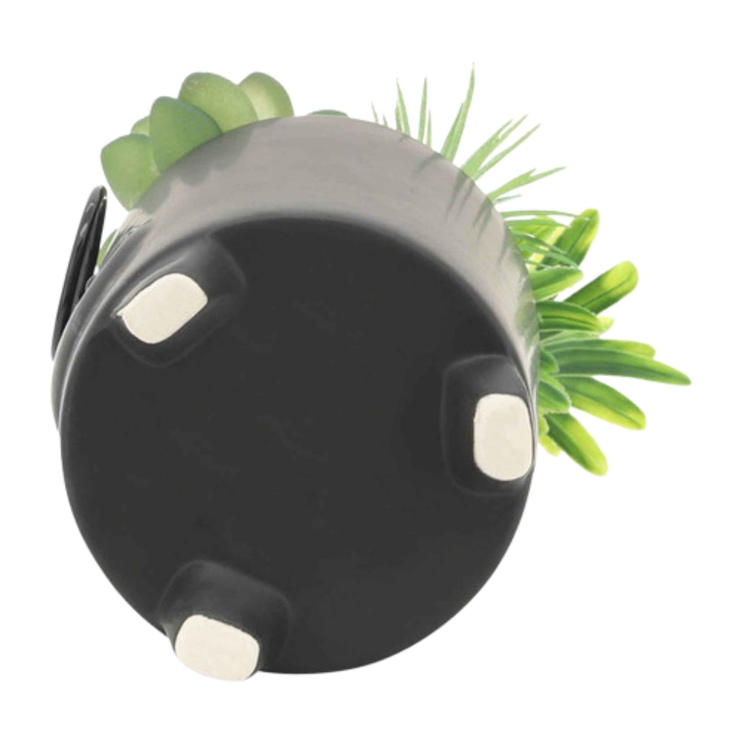 Face Ceramic Planter With Artificial Plants 8.89 Cm - Black 16972-02