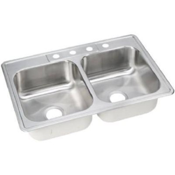 Elkay Double Bowl 33 In. x 22 In. x 8 In. Deep Satin Stainless Steel Kitchen Sink