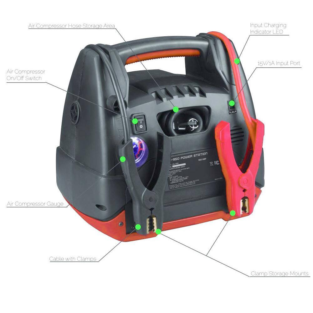 Smartech Products JSL-950 Power Station with Jump Starter and 150 PSI Air Compressor one 120V power inventer outlet JSL-950