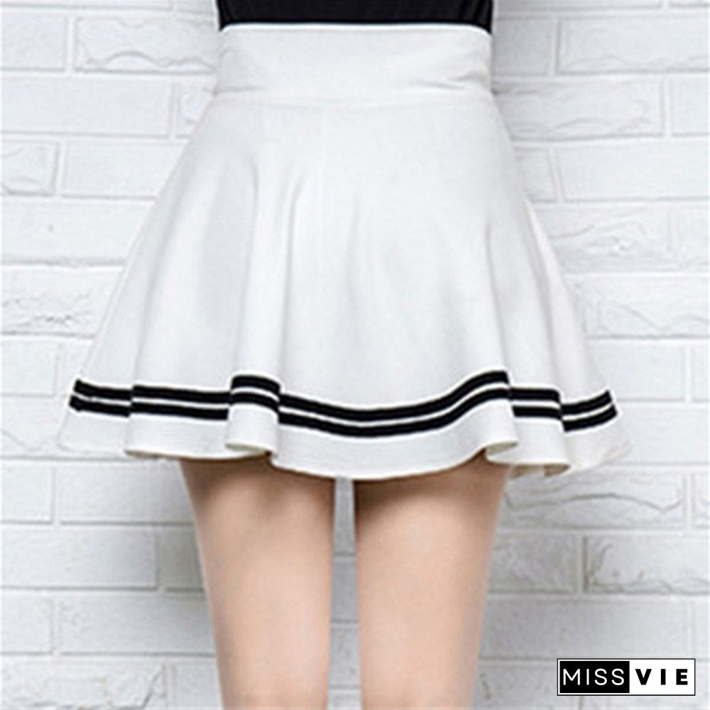 Summer Women Fashion Version Style Pleated Skirt Solid Color High Waist Casual Mini School Skirt