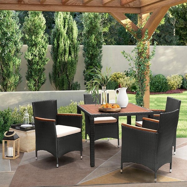 Lacoo PE Wicker/ Acacia Wood Outdoor Patio Dining Set