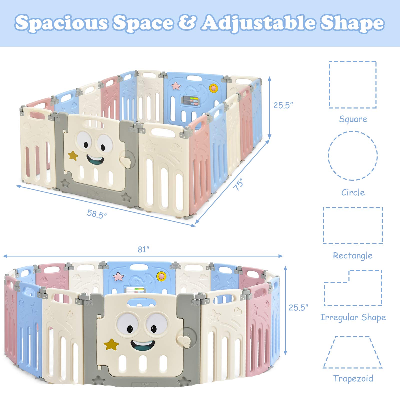 Costzon Foldable Baby Playpen, 14/16-Panel Baby Play Yards with Lock Door & Anti-Slip Rubber Bases