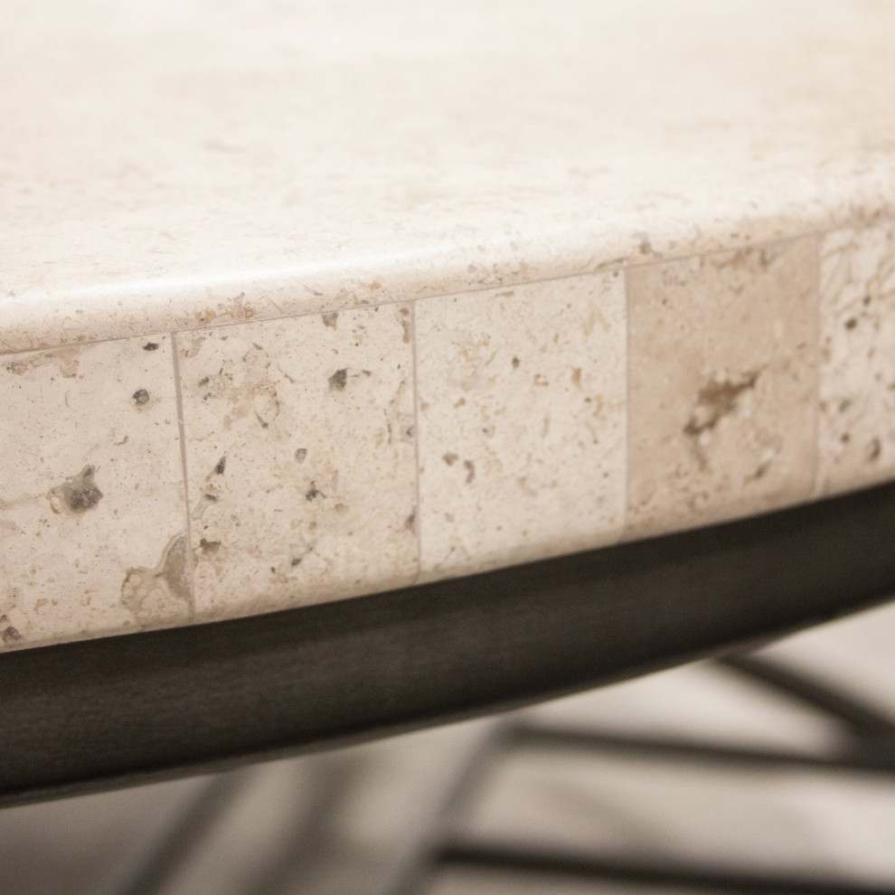 Elegant Coffee Table  Metal Base With Grid Shelf  Genuine Travertine Stone Top   Transitional   Coffee Tables   by Declusia  Houzz