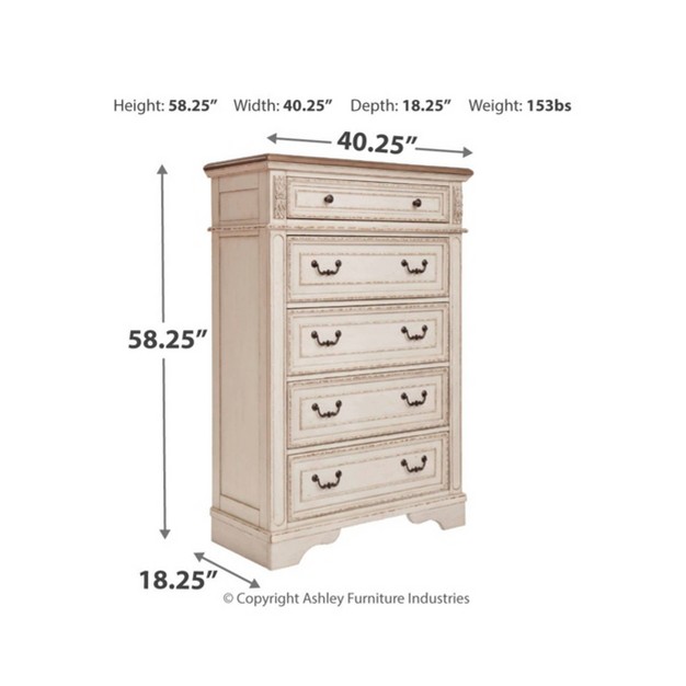 Realyn 5 Drawer Chest Chipped White Signature Design By Ashley