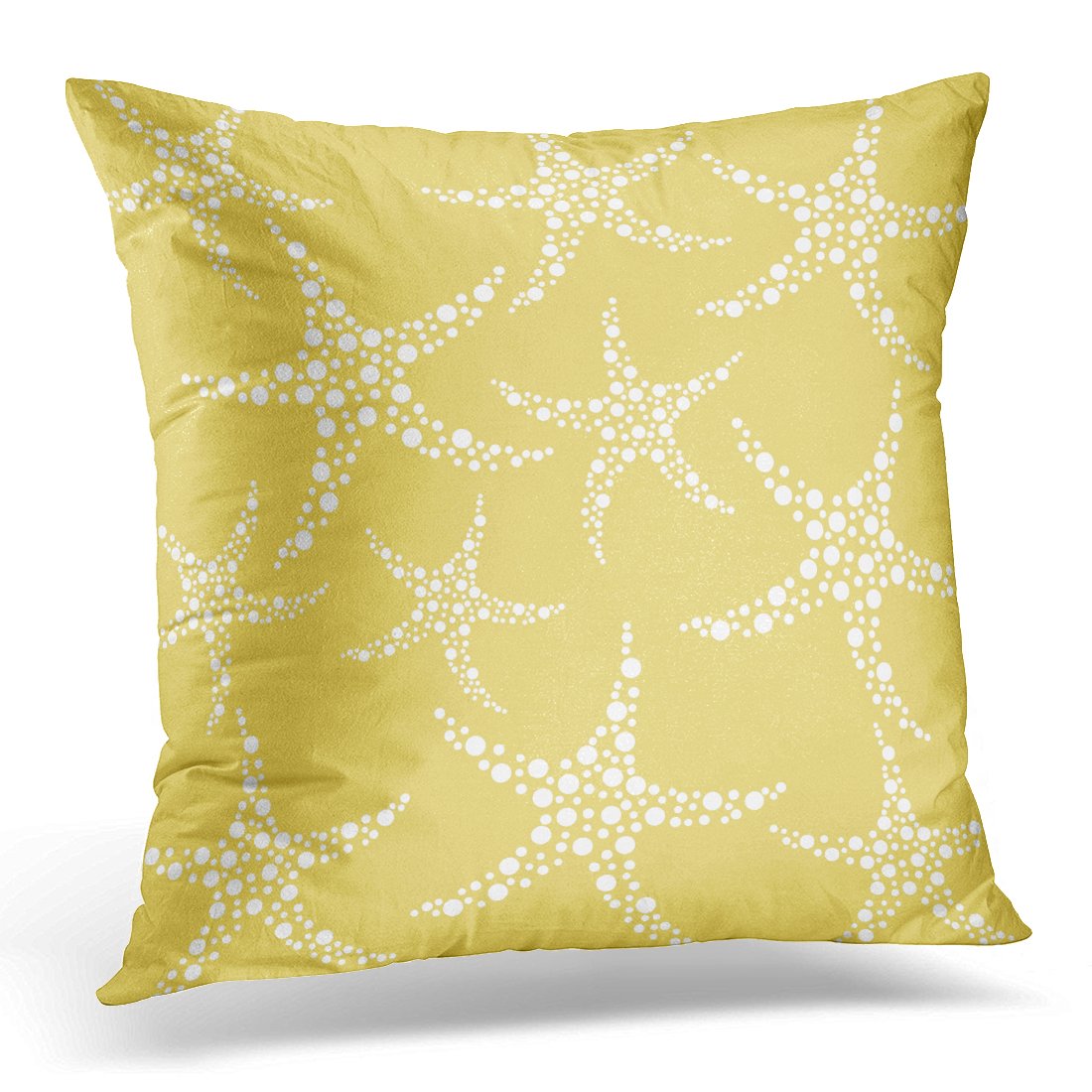 STOAG Beach Yellow and White Starfish Pattern Sea Throw Pillowcase Cushion Case Cover 16x16 inch