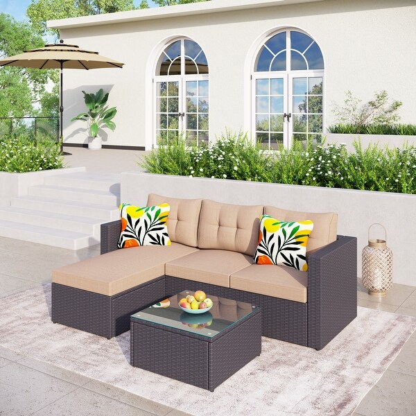 Outdoor Rattan Wicker 5Piece Patio Furniture Sets Sectional Sofa Set with Coffee Table