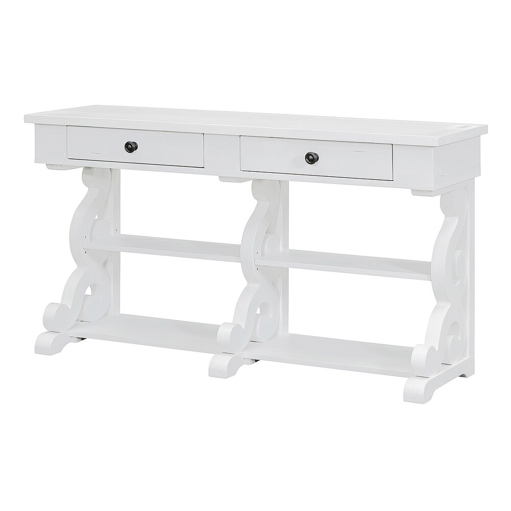 Storage Console Table with Open Shelves and Drawers for Entrance and Living Room