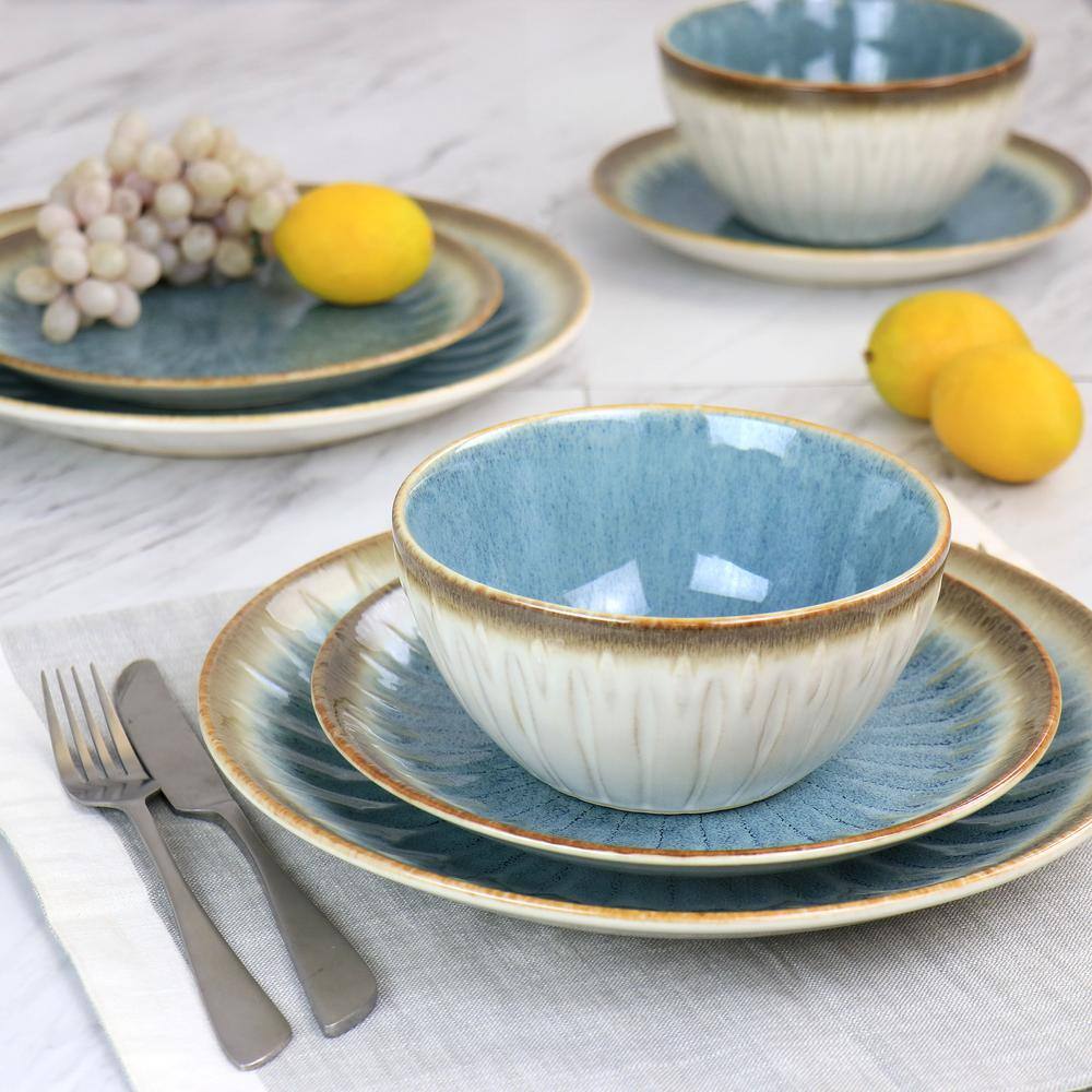 GIBSON ELITE Mayfair Bay 12-Piece Stoneware Dinnerware Set in Blue 985118482M