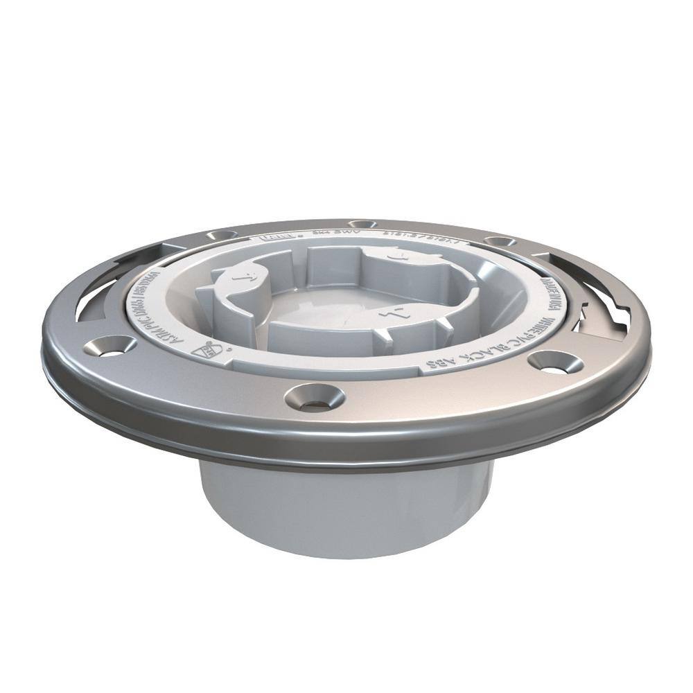 Oatey Fast Set 3 in. Outside Fit or 4 in. Inside Fit PVC Hub Toilet Flange with Test Cap and Stainless Steel Ring 435922