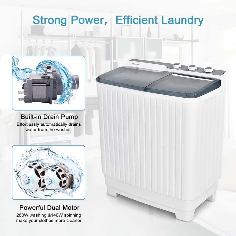 28.5 LBS Portable Washing Machine Built-in Drain Pump, 2-in-1 Twin Tub Top Load Washer Dryer Combo for RV Dorm