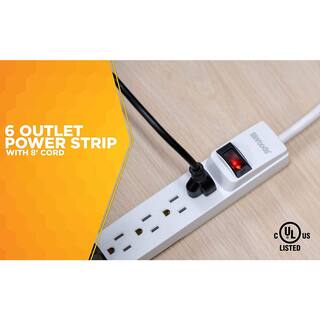 Woods 6-Outlet Power Strip with Sliding Safety Covers and Circuit Breaker 8 ft. Power Cord - White 41436